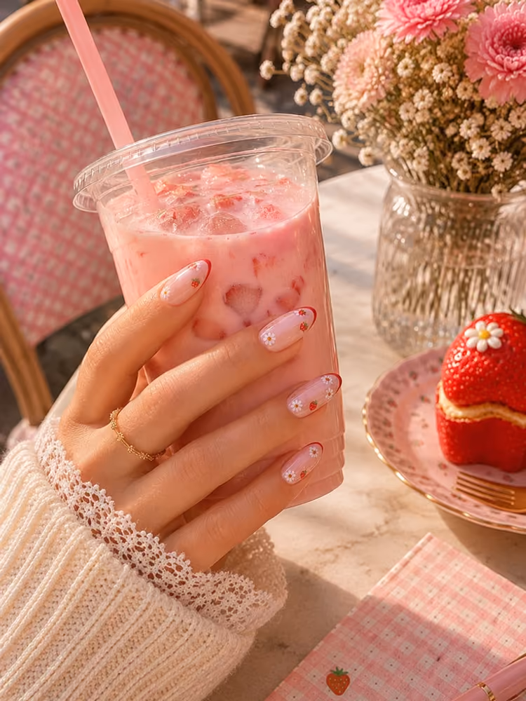 Strawberry-pink swirl french tips