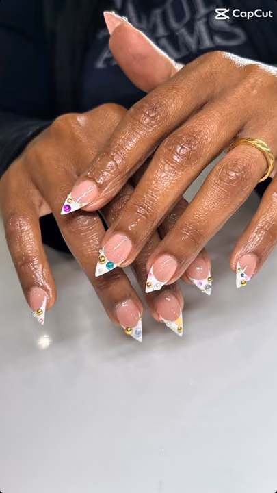 Charm Placement, French Manicure, Rhinestone Placement — nail work by Decatur