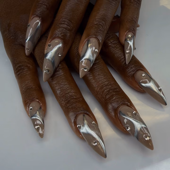 3d Sculpting, Chrome, Crystal Placement — nail work by Candy Drop Nail Shop