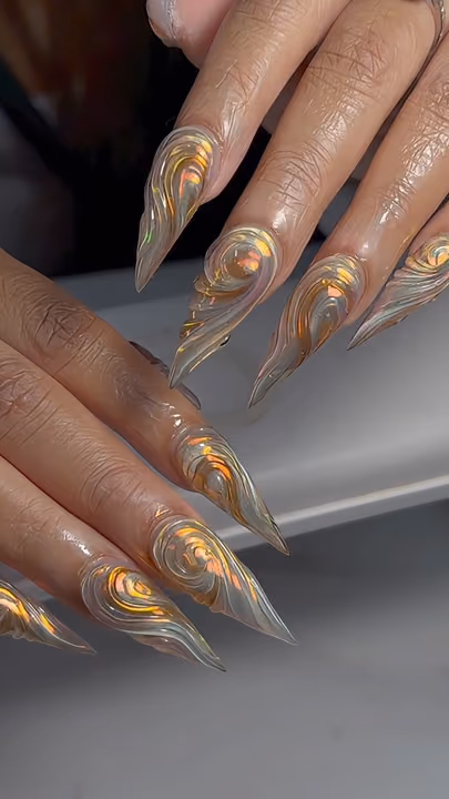 3d Sculpting, Chrome, Stiletto, Nail Extensions — nail work by Jay