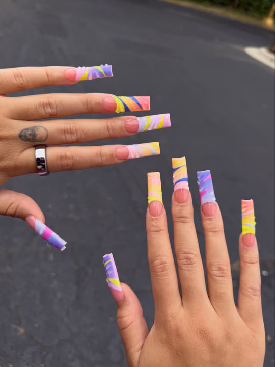 Encapsulation, Extreme Length, Marbling, Square — nail work by Clayton County- Black owned