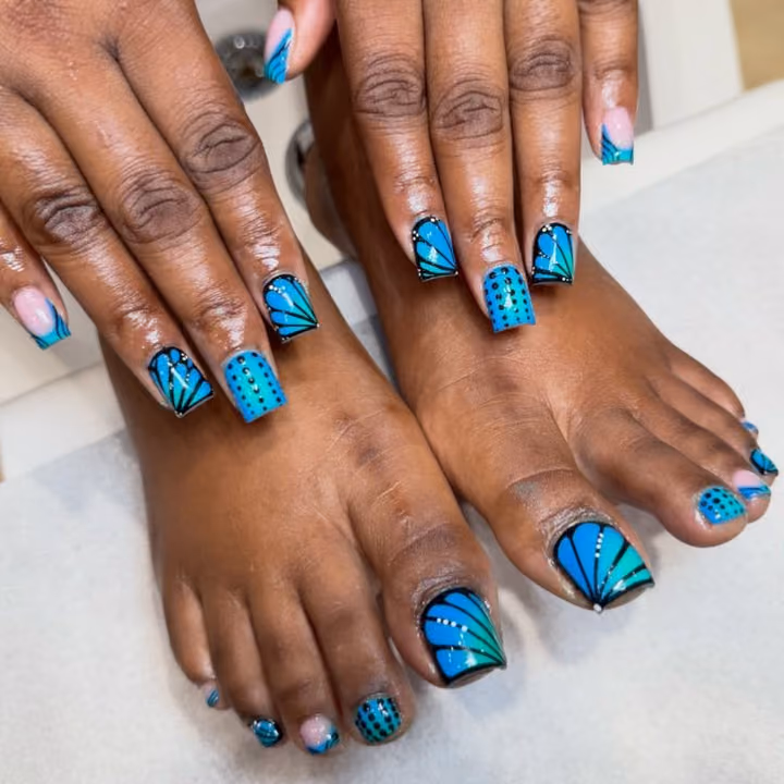Hand Painting, Pedicure, Line Art — nail work by NAIL TALK MIDTOWN(GEORGIA TECH)