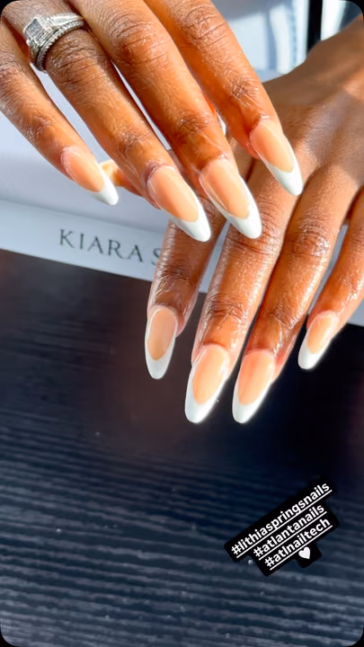 Almond, French Manicure — nail work by Nailsbytam_thecelebtech