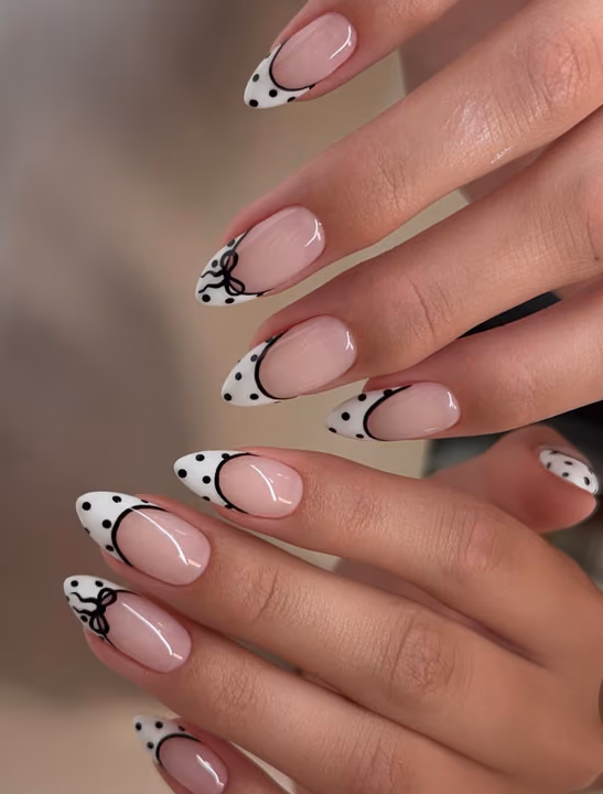French Manicure, Hand Painting, Line Art, Dot Work — nail work by Noire Nail Bar