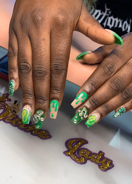 3d Sculpting, Drip Effect, Encapsulation, Rhinestone Placement — nail work by Divine Lady Collection by Dria