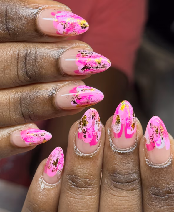 Abstract Art, Transfer Foil, Hand Painting — nail work by The Nail Nest