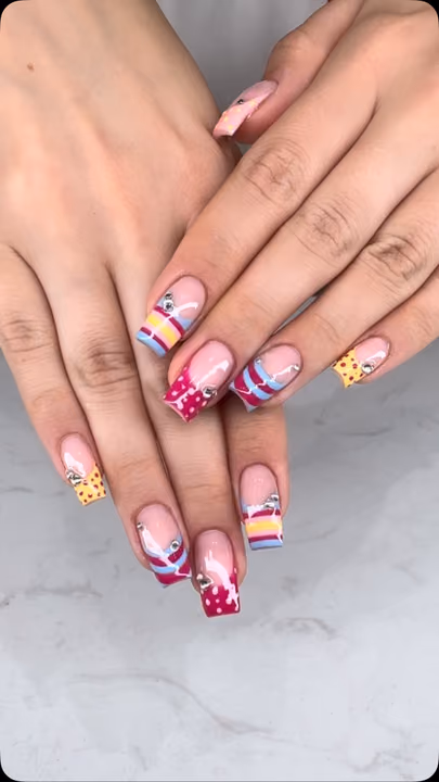 Line Art, Rhinestone Placement, Square — nail work by Blanc Nail Bar