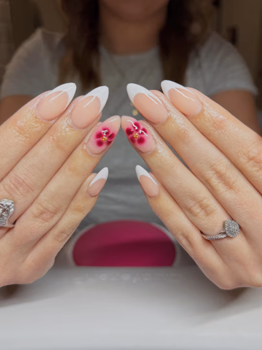 Airbrush, Almond, Blooming Gel, French Manicure — nail work by nailedbykaykay