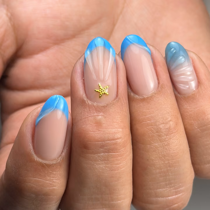 3d Sculpting, Charm Placement, French Manicure, Seashell Effect — nail work by VESTA BEAUTY NAILS