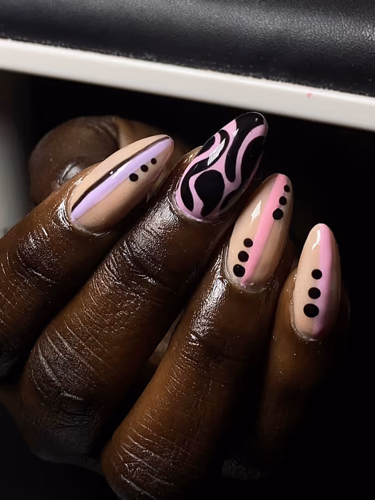 Dot Work, Hand Painting, Negative Space — nail work by Olaiya Beauty