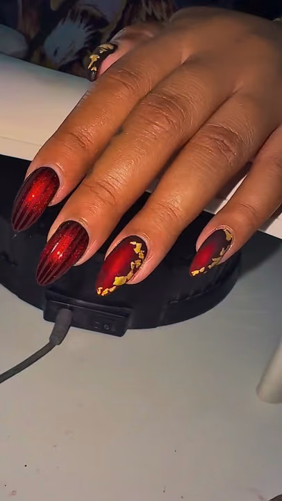 Almond, Cat Eye, Transfer Foil — nail work by Atlanta Nail Artist