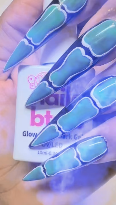3d Sculpting, Glow In The Dark, Nail Extensions, Stiletto — nail work by FeteIsh Nailz