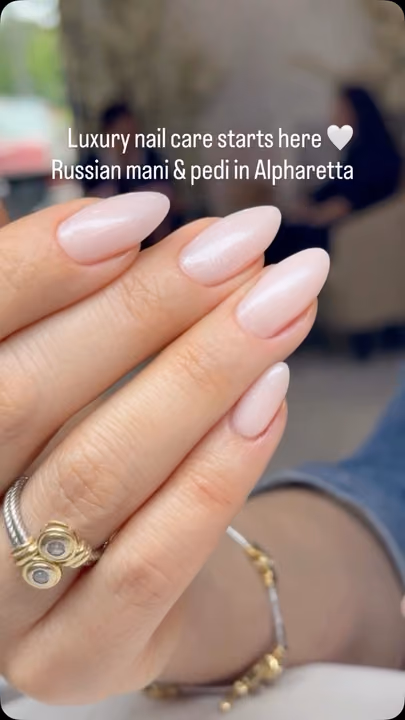 Almond, E File Prep, Russian Manicure, Structured Gel — nail work by NAILBOX CO. Alpharetta