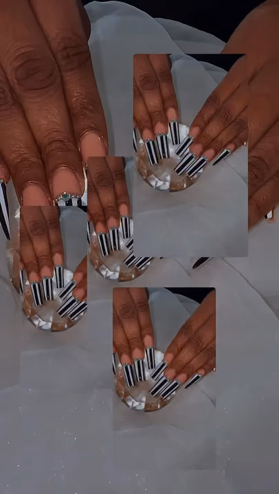 Square, Crystal Placement, Striping, Line Art — nail work by Atlanta Nail Artist
