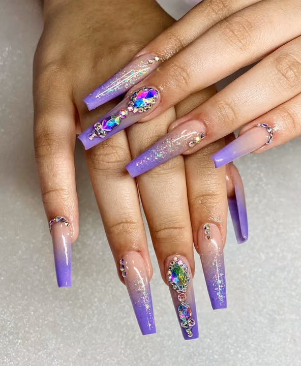Ballerina, Crystal Placement, Ombre — nail work by TARA NAILS & LASH -nails