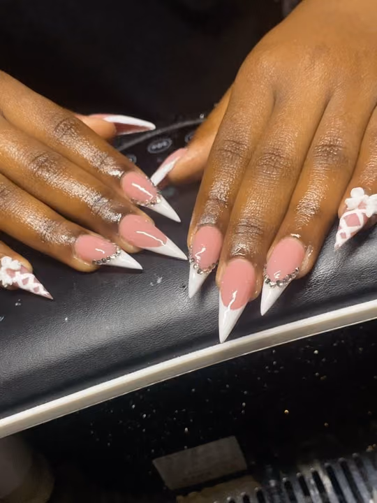 3d Sculpting, French Manicure, Rhinestone Placement, Stiletto — nail work by Nizzle Da Nail Plug