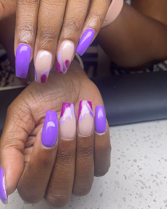 Marbling, Overlay — nail work by LD Nail Salon