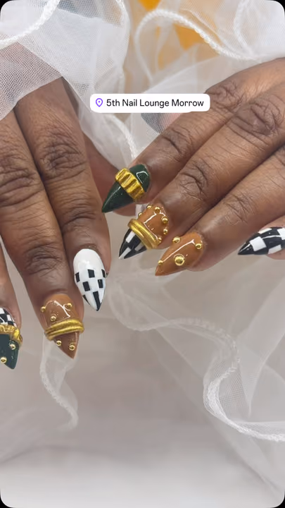 3d Sculpting, Hand Painting, Line Art, Rhinestone Placement — nail work by 5Th Nail Lounge Morrow