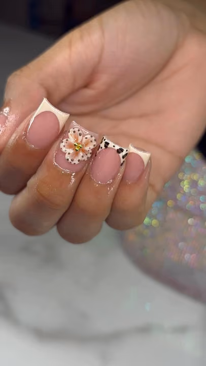 3d Sculpting, Animal Print, Duck, French Manicure — nail work by Dallas Ga Nail Tech