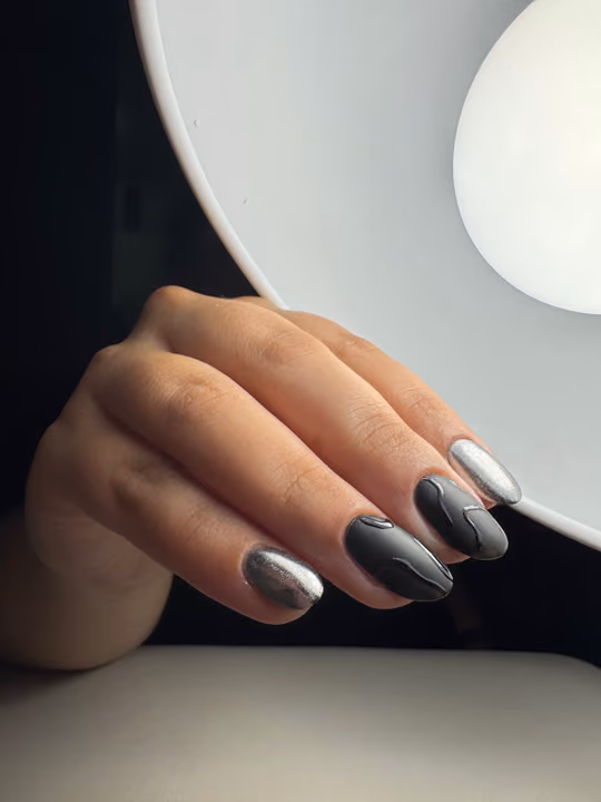 Chrome, Matte, Raised Gel, Textured Finish — nail work by Keilastudio