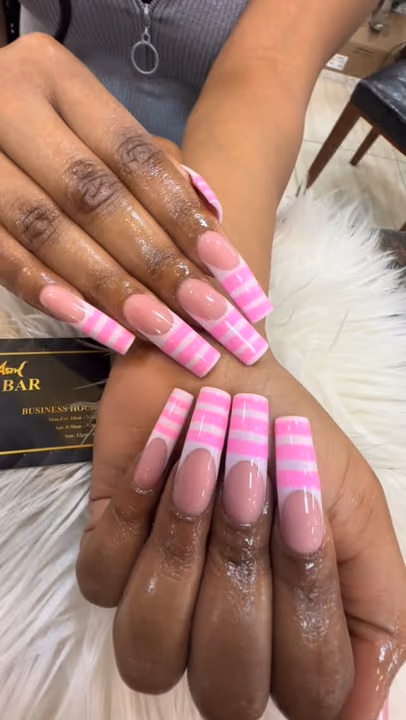 French Manicure, Extreme Length, Line Art — nail work by Shark Nail Bar