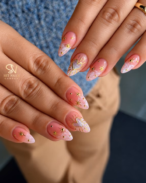 Charm Placement, Chrome, Marbling — nail work by SET NAILS GARDEN