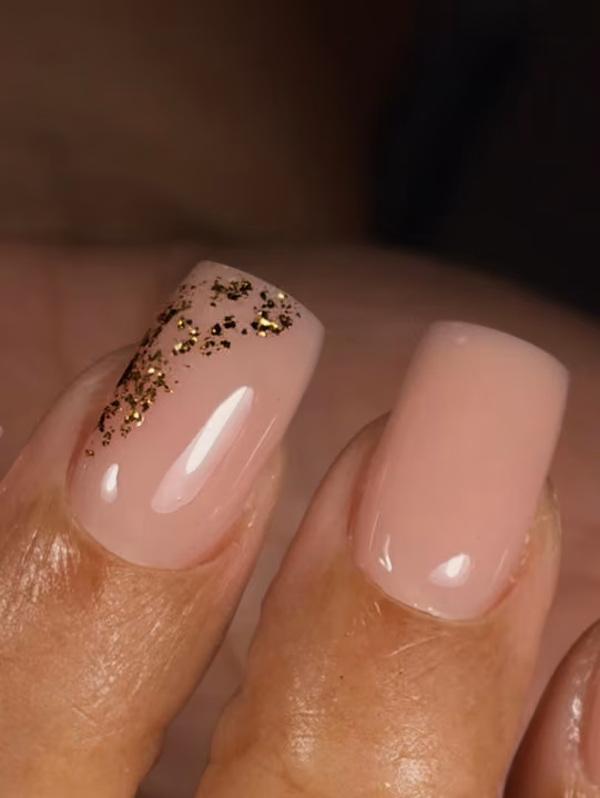 Builder Gel, Transfer Foil, Structured Gel — nail work by Sofía Nails Artist