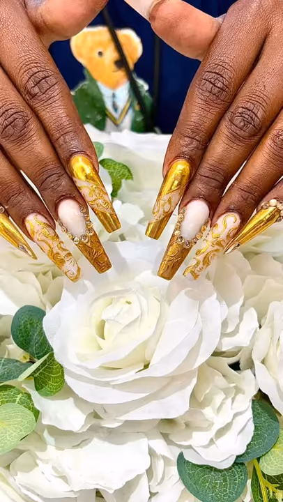 Chrome, Crystal Placement, 3d Sculpting, Extreme Length — nail work by Lush Nail Bar Grant Park