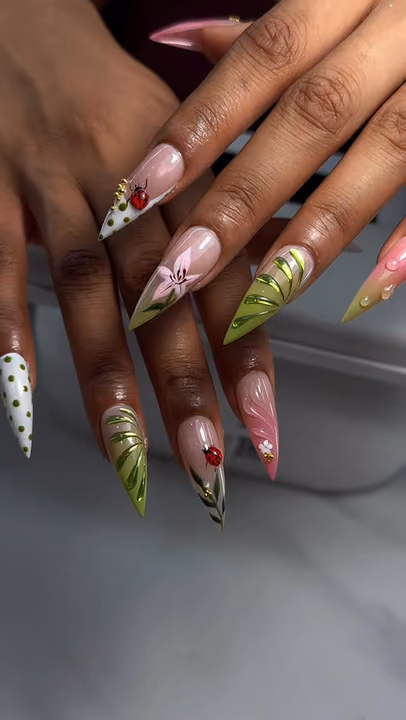 Hand Painting, Chrome, Mixed Media — nail work by Jay