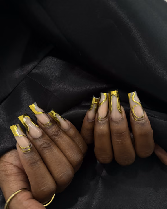Chrome, Extreme Length, Negative Space — nail work by Buckhead Nail Studio