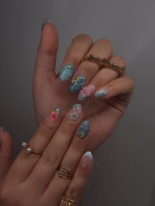 3d Sculpting, Charm Placement, Encapsulation, Hand Painting — nail work by Nails By Sharik