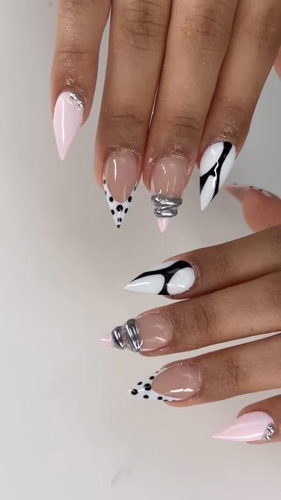 Chrome, French Manicure, Line Art, Stiletto — nail work by GT NAILS Duluth, Ga