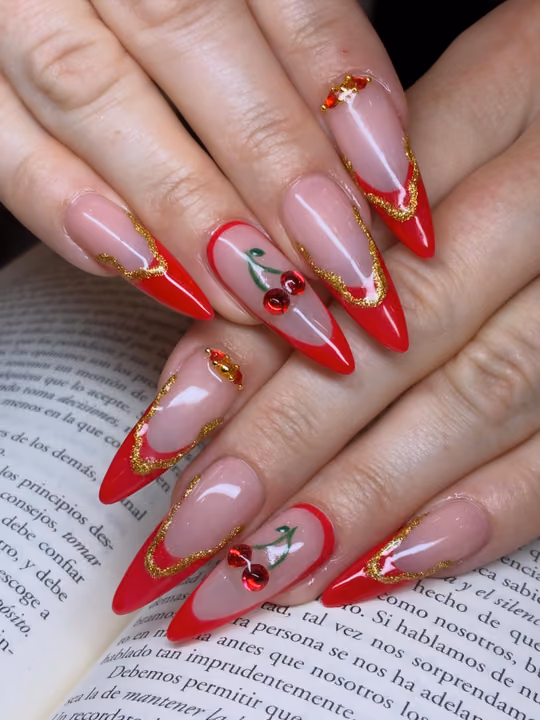 Charm Placement, Encapsulation, Glitter Detailing, Stiletto — nail work by Ambiance Nail Bar