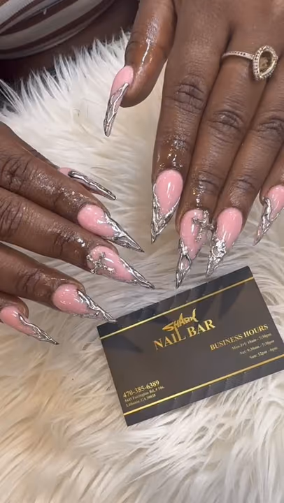 3d Sculpting, Chrome, Stiletto — nail work by Shark Nail Bar