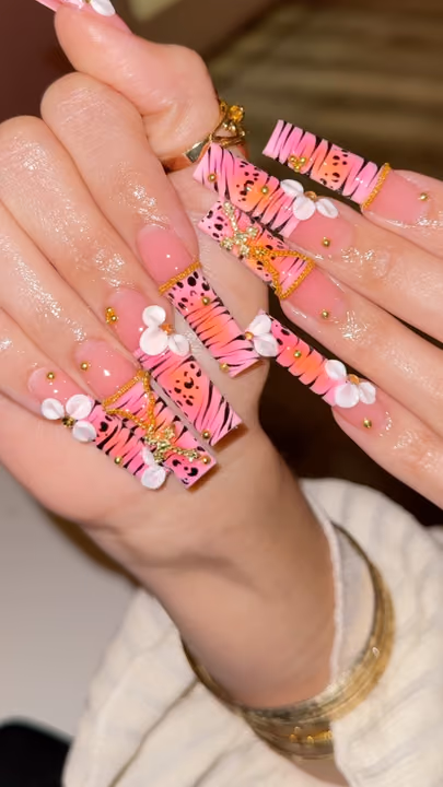 3d Sculpting, Animal Print, Extreme Length, Rhinestone Placement — nail work by ATLANTA LICENSED NAIL INSTRUCTOR