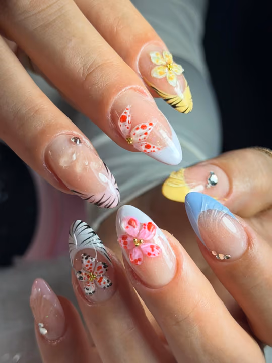 3d Sculpting, French Manicure, Line Art, Rhinestone Placement — nail work by Yudit’s Nails