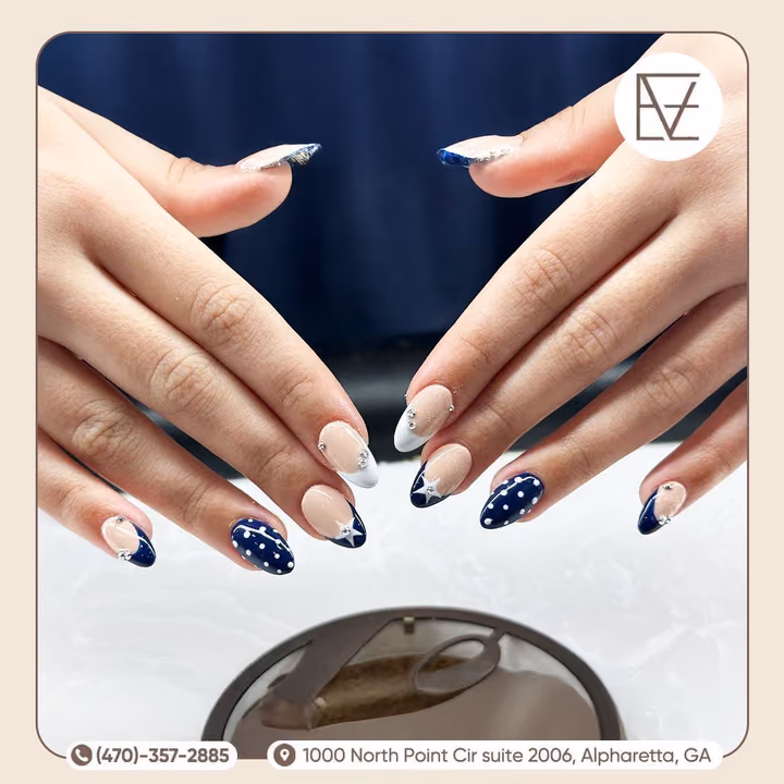 Dot Work, Rhinestone Placement — nail work by En Vogue Nails Spa