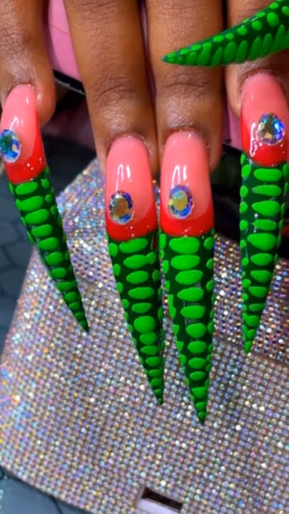 3d Sculpting, Extreme Length, Stiletto, Textured Finish — nail work by Da Bling God