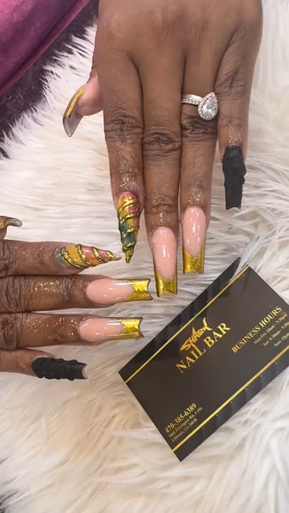 3d Sculpting, Transfer Foil, Structured Gel — nail work by Shark Nail Bar