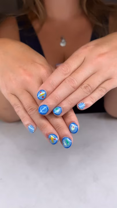 Hand Painting, Line Art — nail work by Blanc Nail Bar