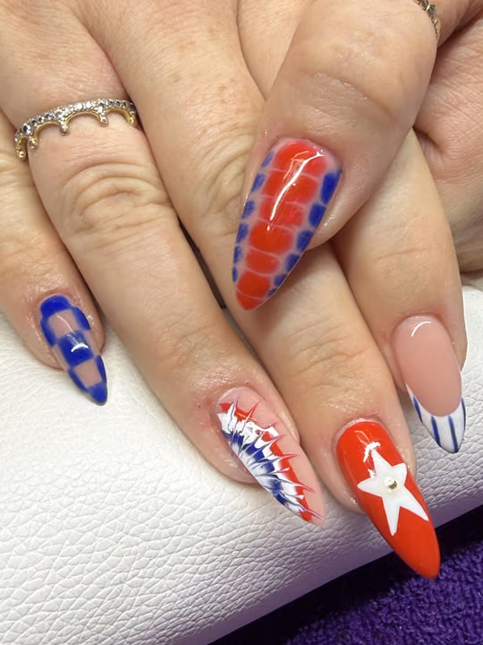 Hand Painting, Negative Space, Reptile Print — nail work by Purple Haven Salon