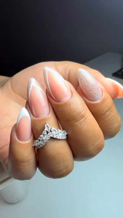 French Manicure, Glitter Fade, Line Art — nail work by Yudit’s Nails