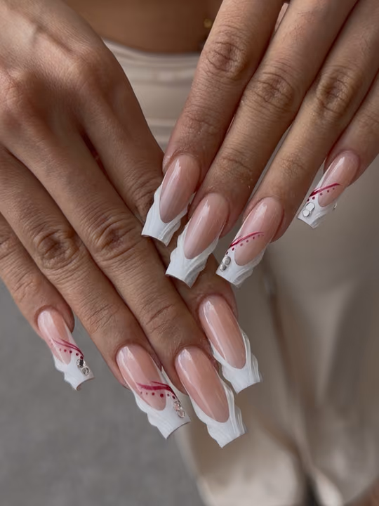 3d Sculpting, French Manicure, Rhinestone Placement, Structured Gel — nail work by TenTen Buckhead Nails