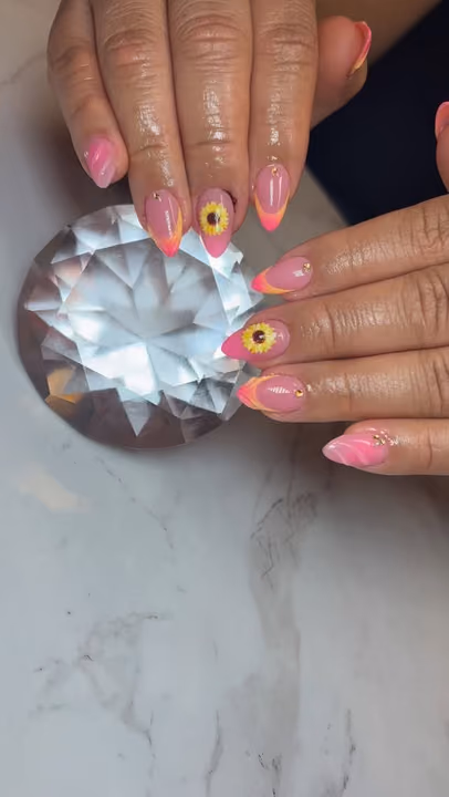 Ombre, Hand Painting, Rhinestone Placement — nail work by Nails by Gracie