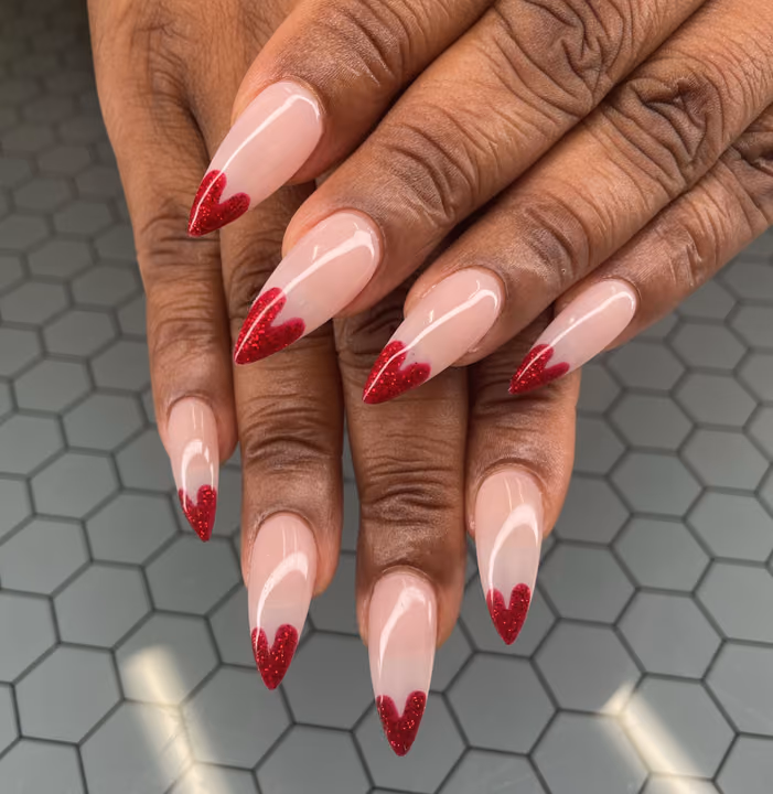 Glitter Detailing, Heart Art — nail work by Sophy’s Nail Lab