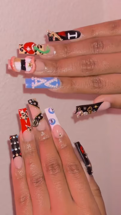 3d Sculpting, Charm Placement, Hand Painting, Rhinestone Placement — nail work by ATL Nail Tech