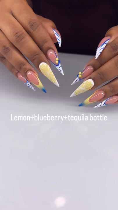 Gem Placement, Hand Painting, Ombre, Line Art — nail work by Yesit Nails