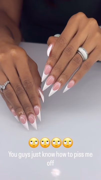 French Manicure, Extreme Length, Acrylic, Stiletto — nail work by Yesit Nails