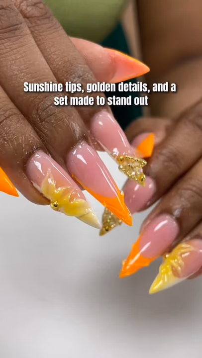 3d Sculpting, Gold Accents — nail work by Doll House Nails