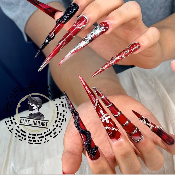 3d Sculpting, Chrome, Encapsulation, Extreme Length — nail work by Cliff Nail Art